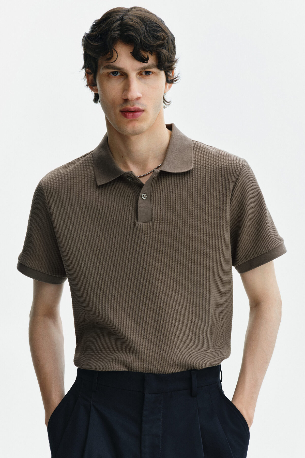پولو شرت اسلیم فیت طرح رایس استیچ اچ اند ام پولوشرت H&M