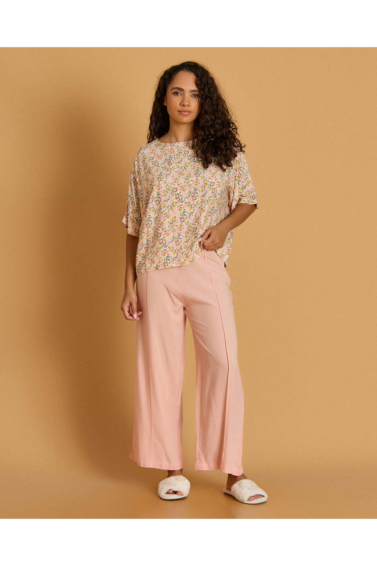 REDTAG Women Pink And Peach Printed Pyjama Set