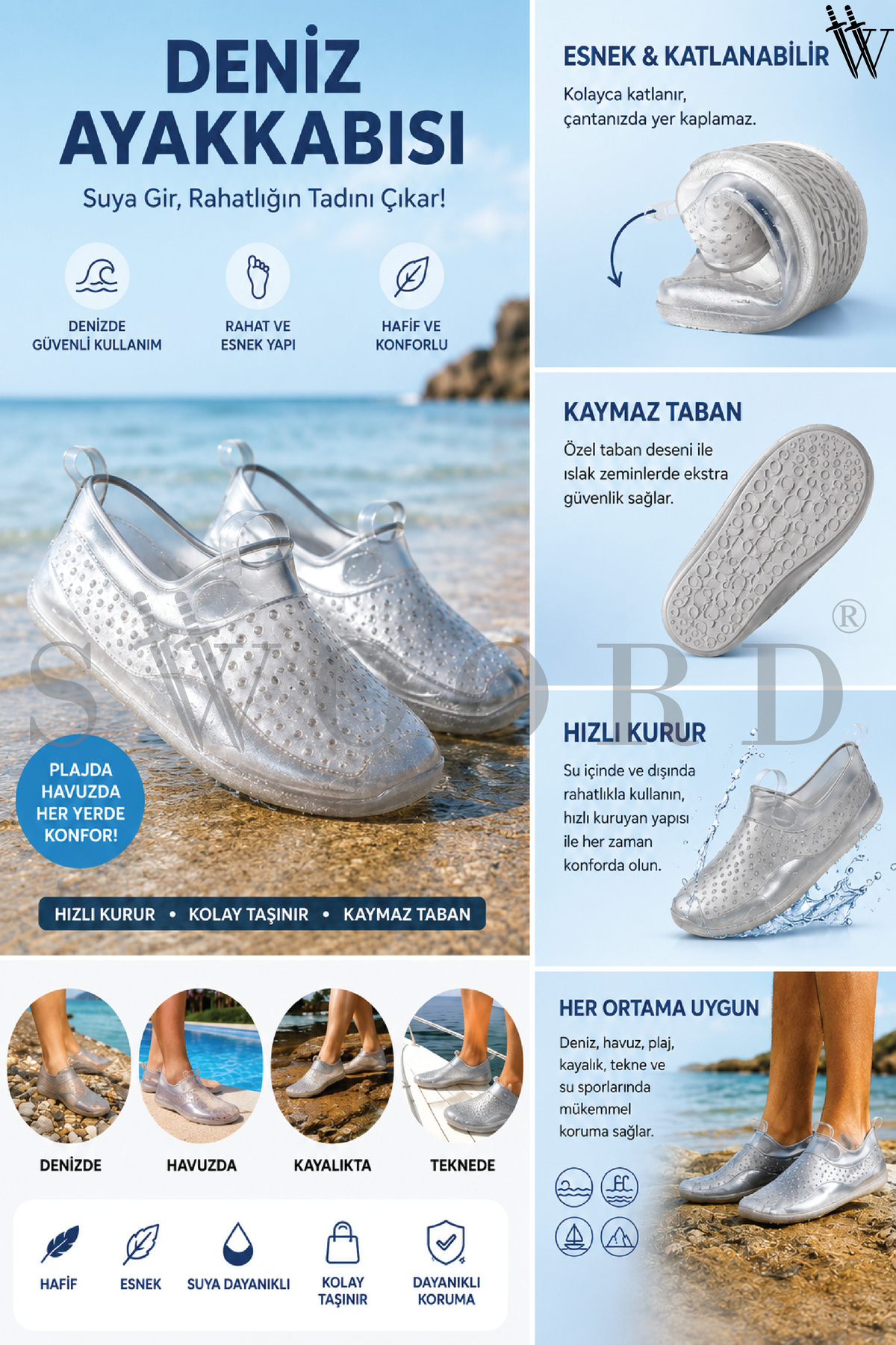 SWOORD Unisex Şeffaf Deniz Ayakkabısı Kaymaz Taban Şeffaf Plaj Ayakkabısı Şeffaf Havuz Ayakkabısı