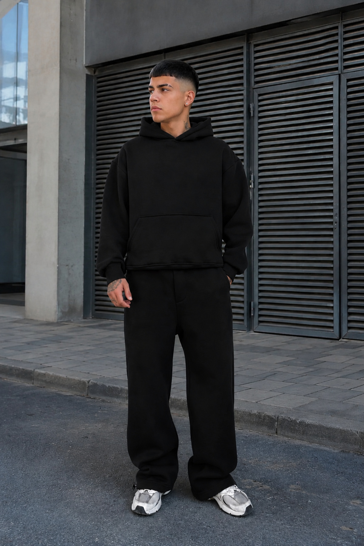 ERKEK Premium Oversize Hoodie Eşofman Takımı Unisex Mevsimlik Rahat Eşofman Takımı — مشکی Brnsftk3 — تصویر 4 از 4