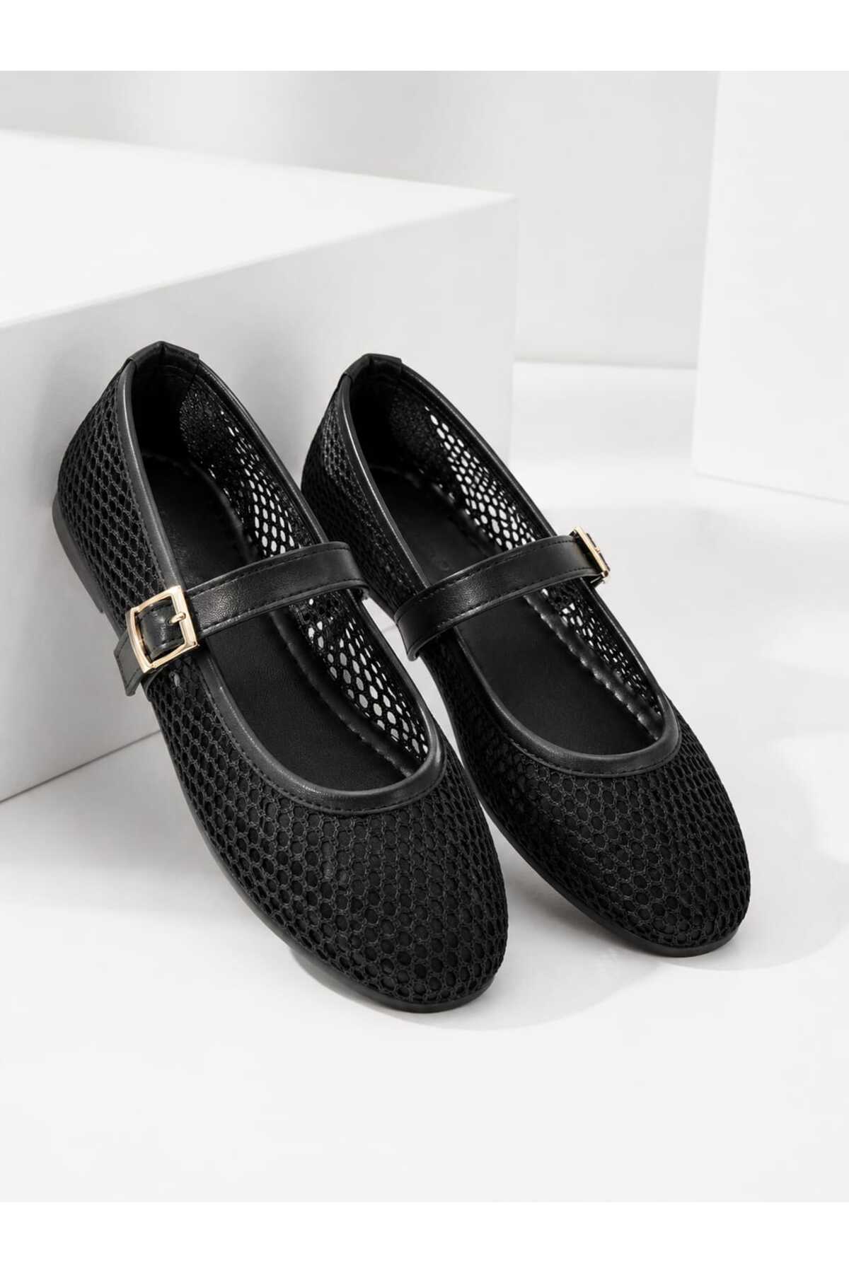 Women's Mesh Mary Jane Flats Casual Stretchy Flats with Shoe Buckle