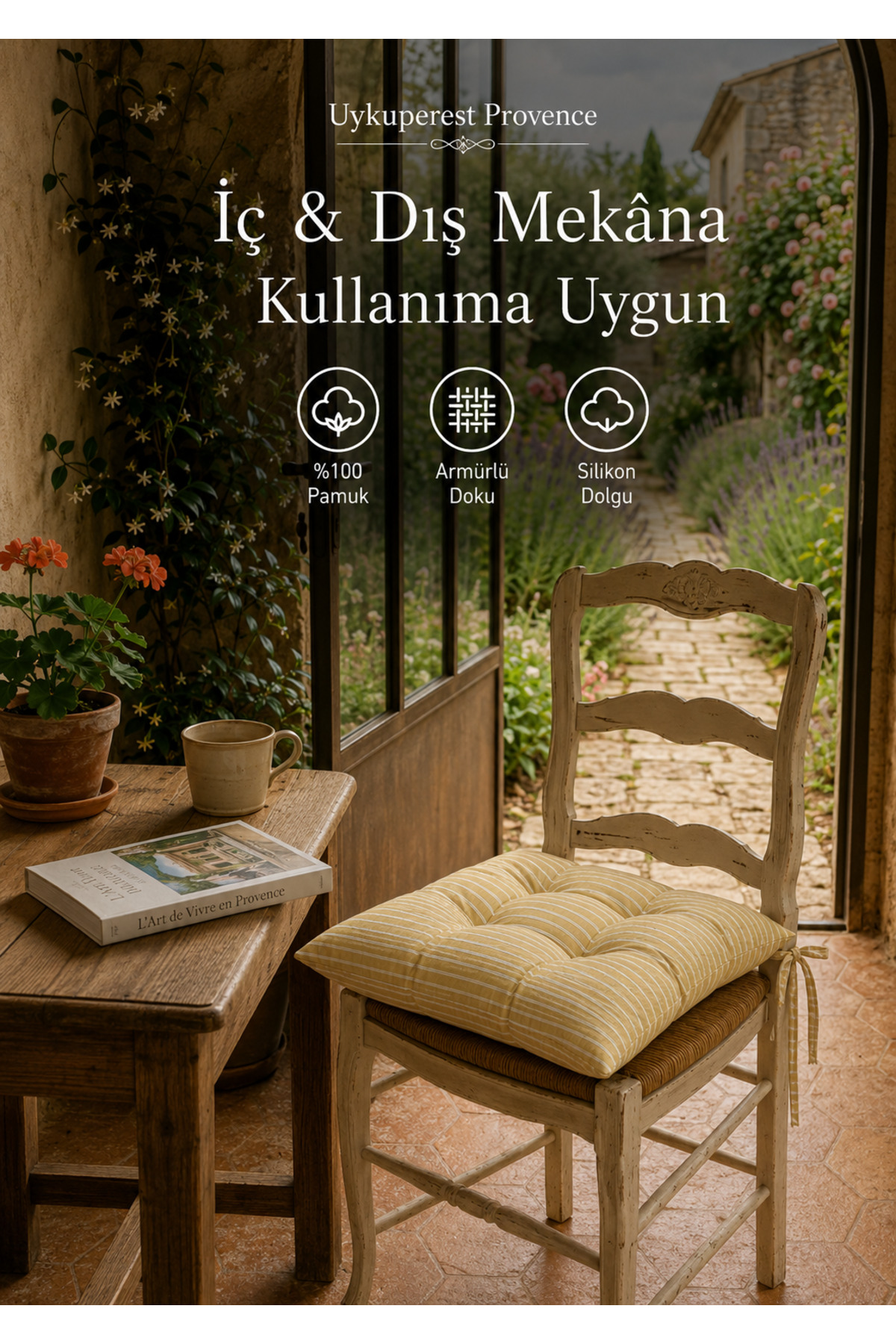 Pastello Pofidik Sandalye Minderi 40x40 Bağcıklı 4 Puntolu Silikon Dolgulu Pamuk Bahçe Balkon Tekli detay