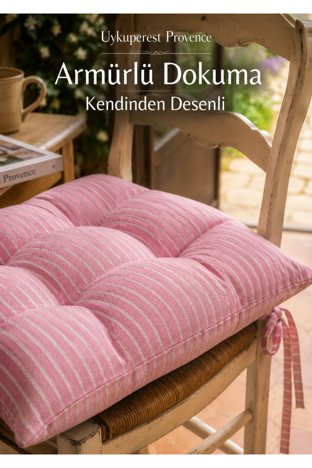 Pastello Pofidik Sandalye Minderi 40x40 Bağcıklı 4 Puntolu Silikon Dolgulu Pamuk Bahçe Balkon Tekli detay
