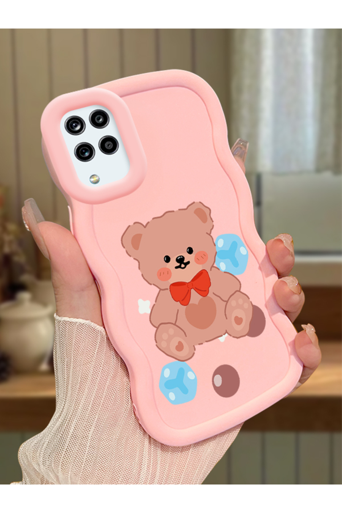 Samsung Galaxy M12 Compatible Case camera protector Pink Silicone Couple Phone Case Bear Pattern