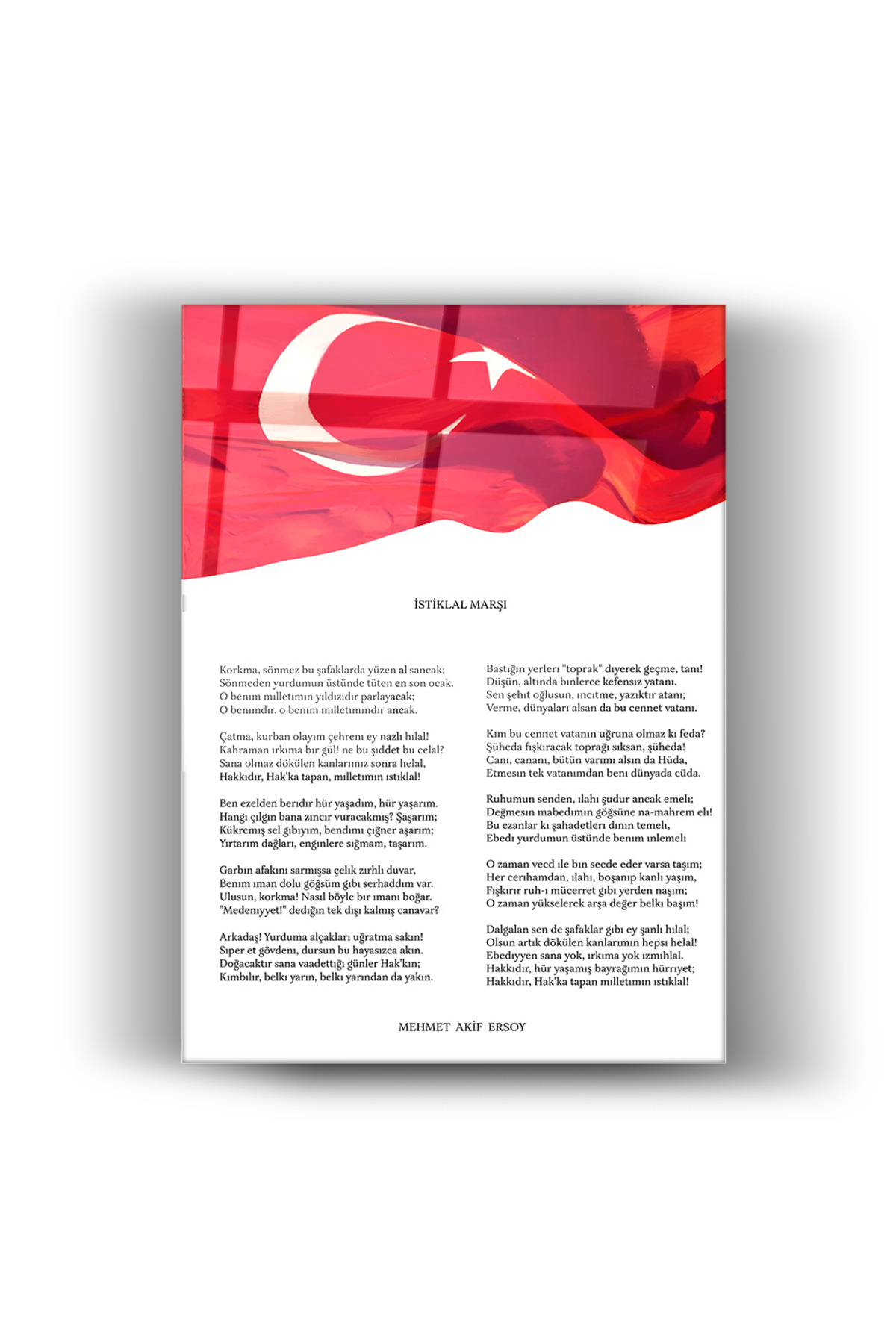 Cam Tablo – İstiklal Marşı Tablosu | Türk Bayrağı Duvar Dekoru | Ev, Ofis ve Okul