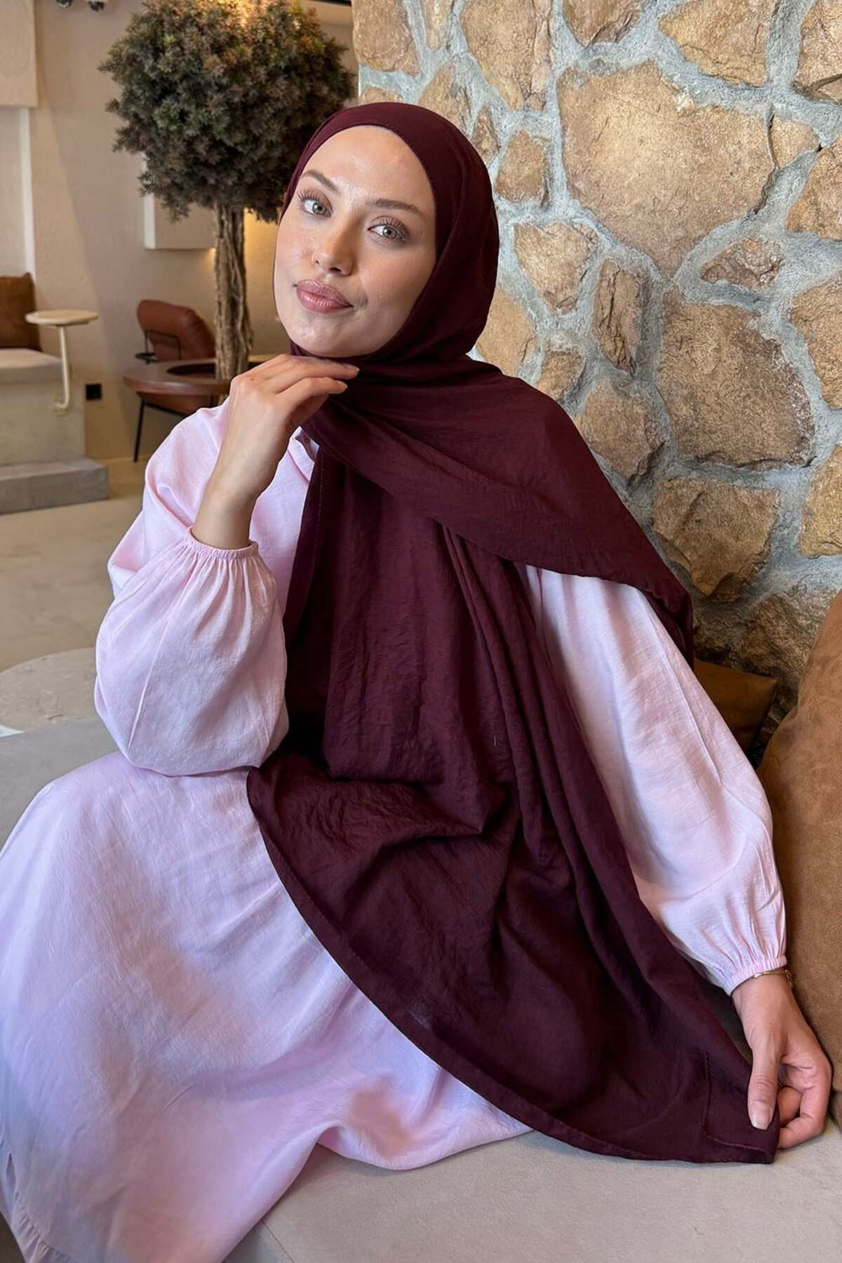 lamelif Rami Şal Koyu Bordo görsel 3