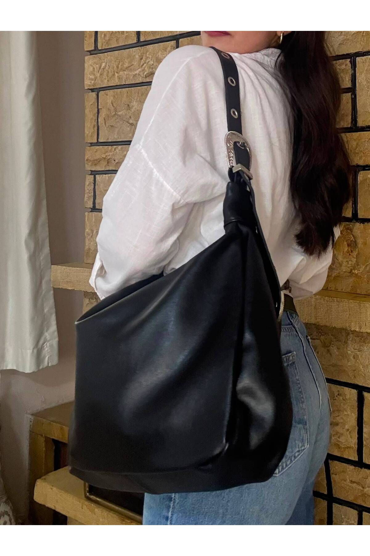 Lavora Bags Aura Kemer Detaylı Omuz Çantası Siyah görsel 6