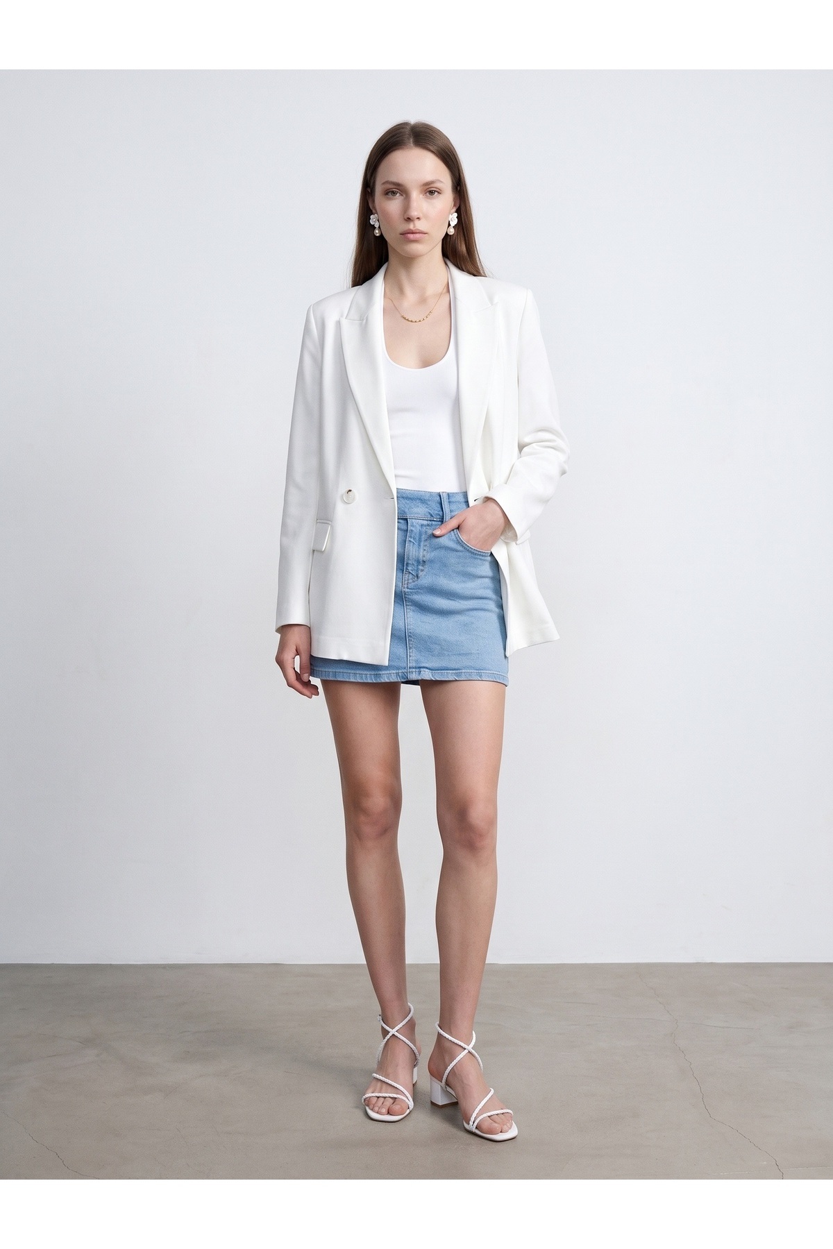 Dilvin 60812 Saten Blazer Ceket-Beyaz görsel 5