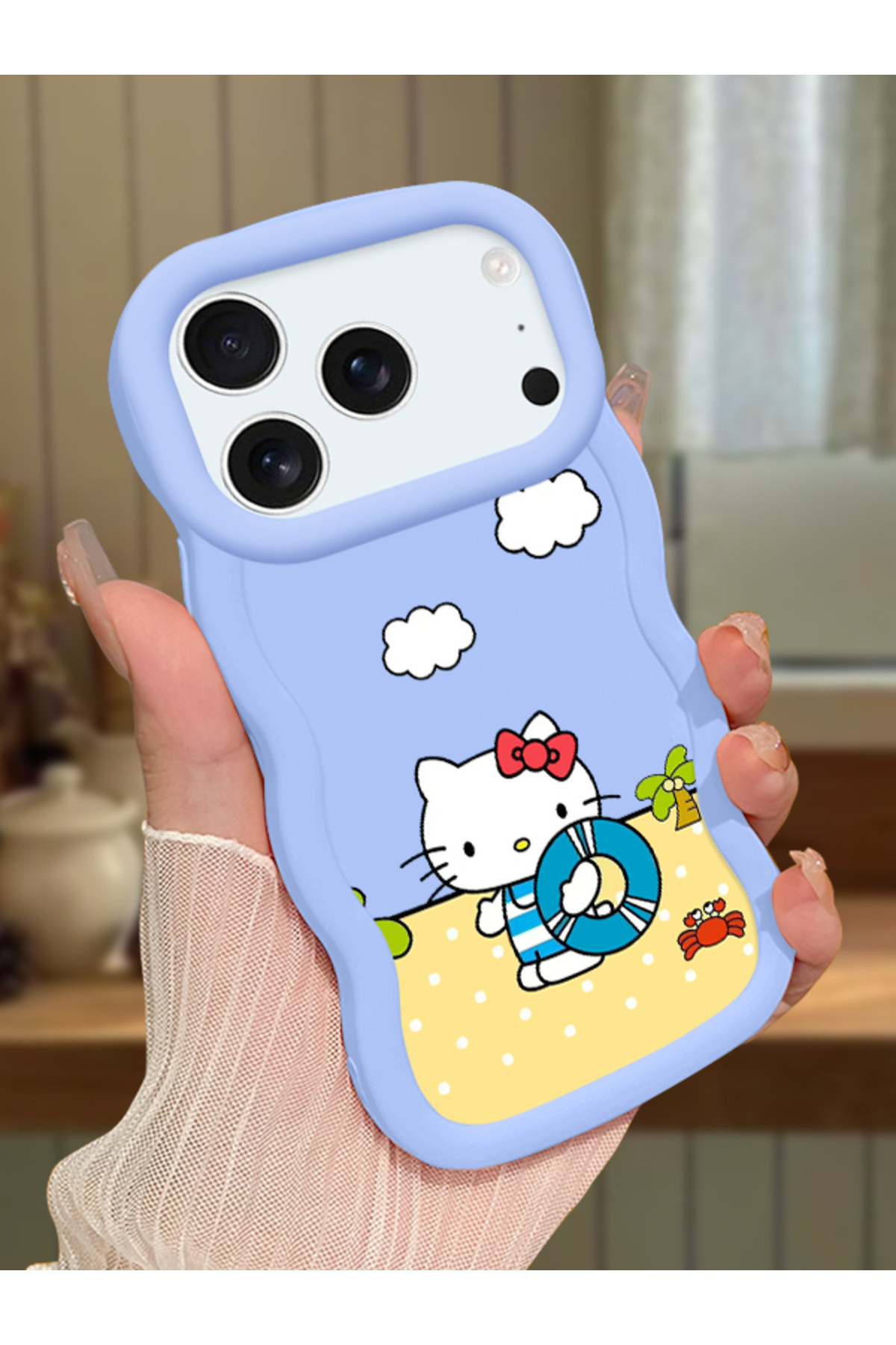 iPhone 17 Pro Max Compatible Case Camera Protector Blue Silicone Couple Phone Case Kitty Pattern