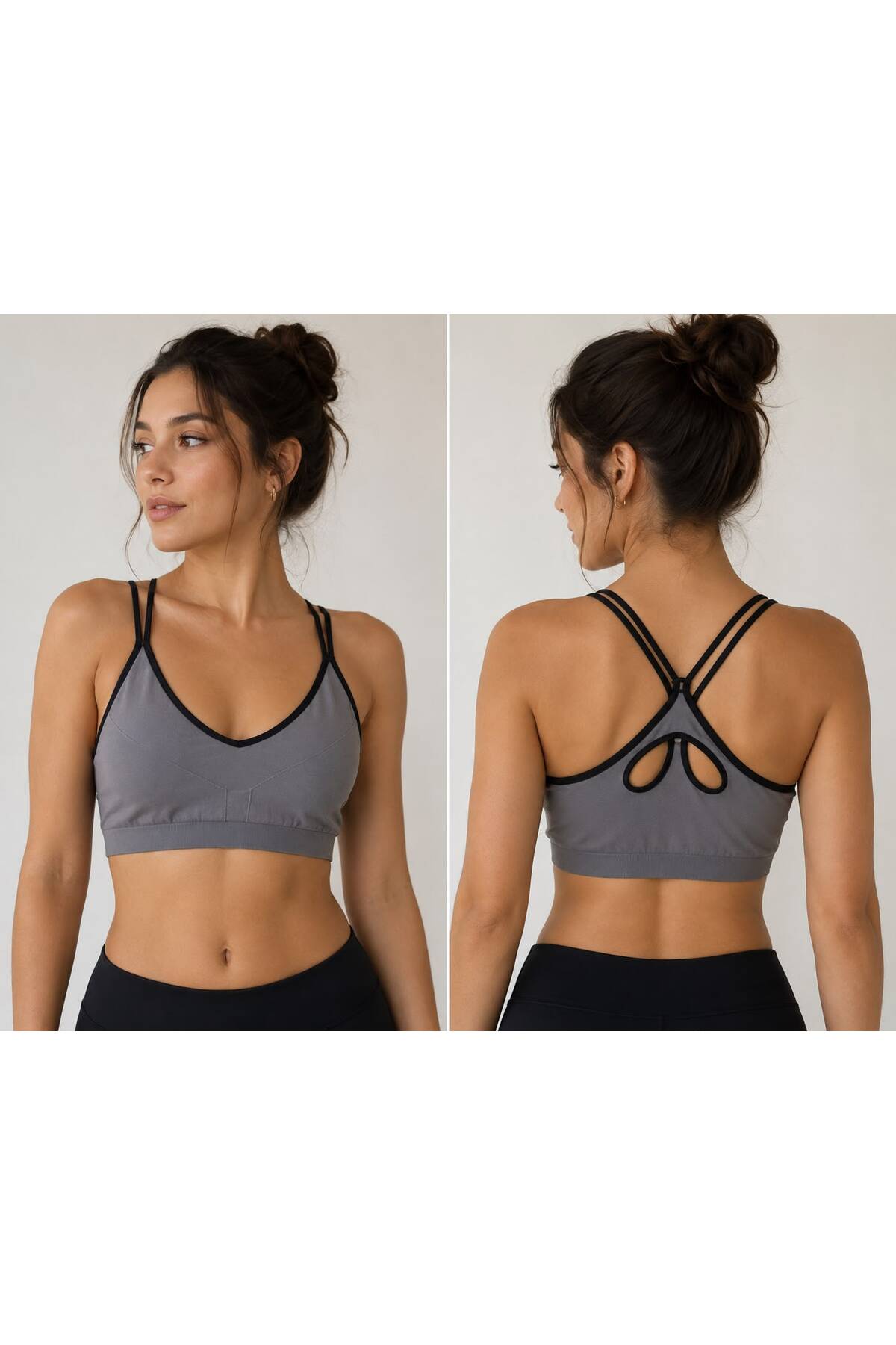invero İnce Çift Askılı Pedli Spor Bra - Gri