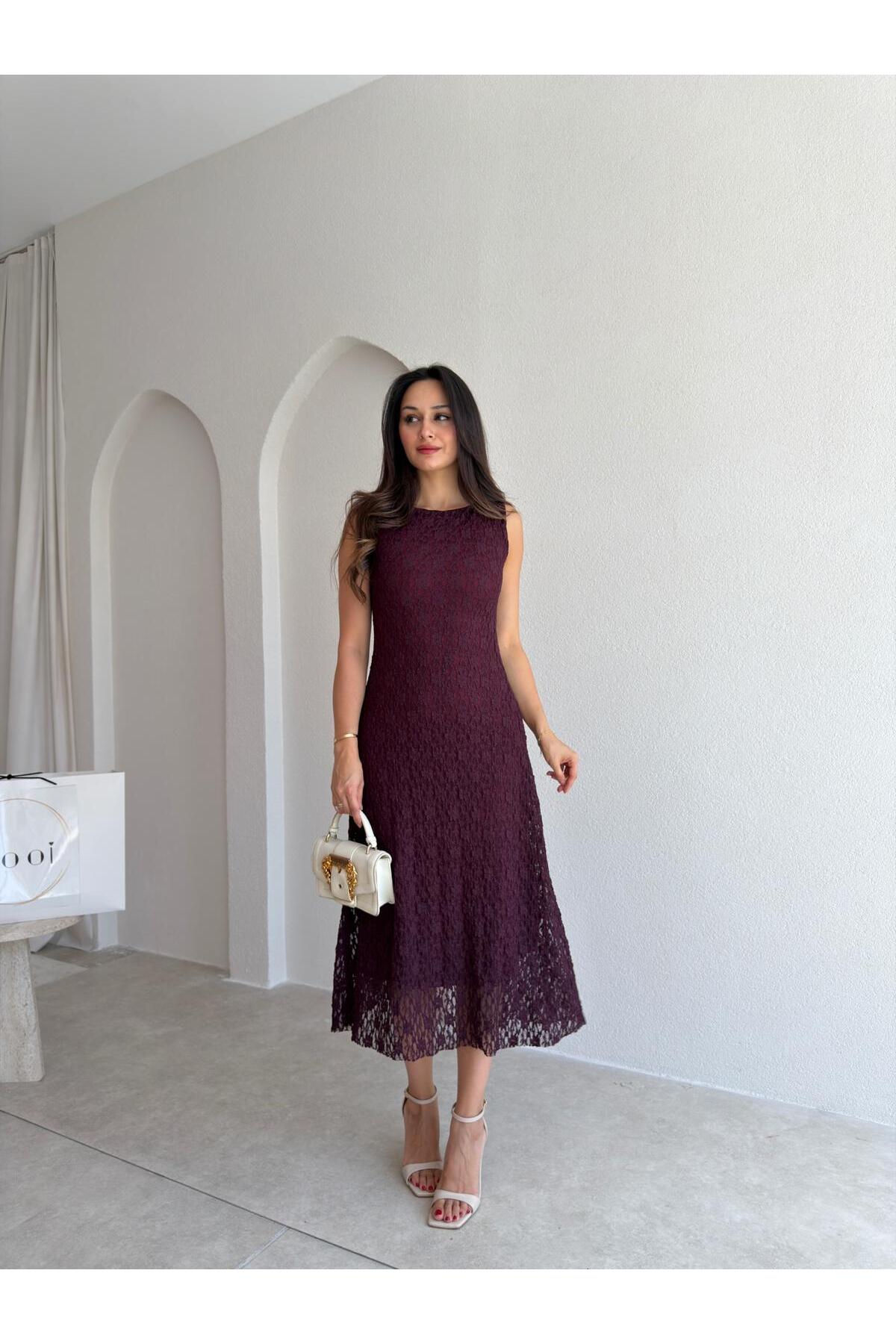 Mooi Butik Bera Lace Midi Dress 3038 - Plum