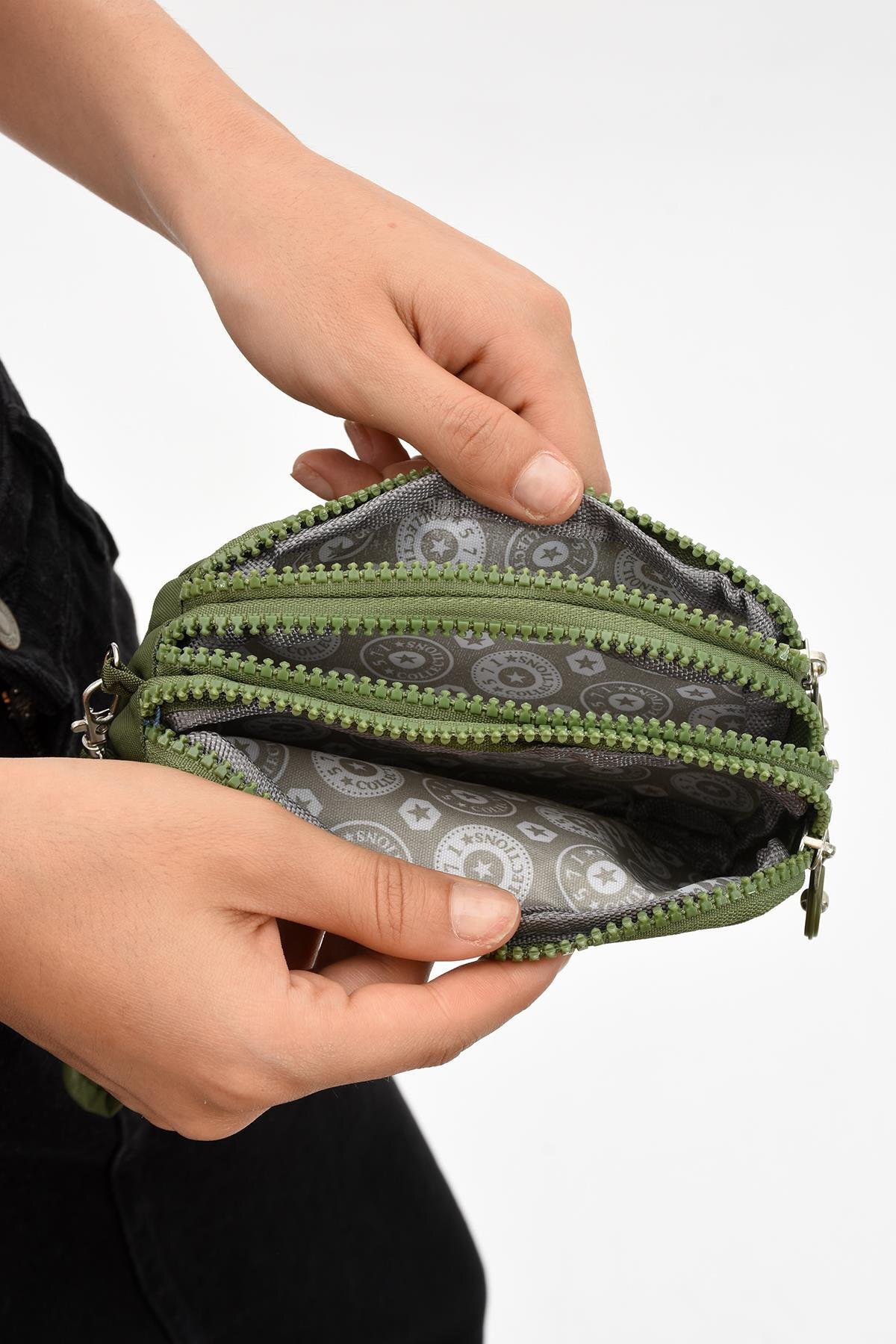 NEMO BAGS Unisex Haki Cüzdan 3 Gözlü Bileklikli 17x10 Cm görsel 2