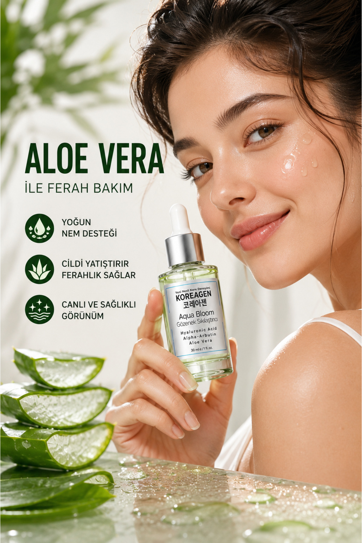 Aqua Bloom Gözenek Sıkılaştırıcı Serum Hyaluronik Asit Serum Alpha Arbutin Serum Cilt Tonu Eşitleyici Nemlendirici Yüz Serumu — Aqua-01 — تصویر 5 از 5