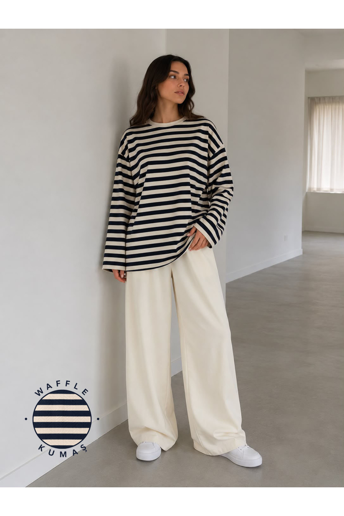 herkesemoda Çizgili Waffle Kumaş Kadın Body