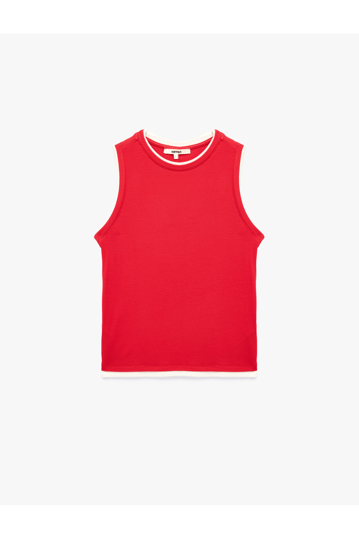 Koton Renk Kontrastlı Katmanlı Slim Fit Bisiklet Yaka Kolsuz Fitilli Bluz