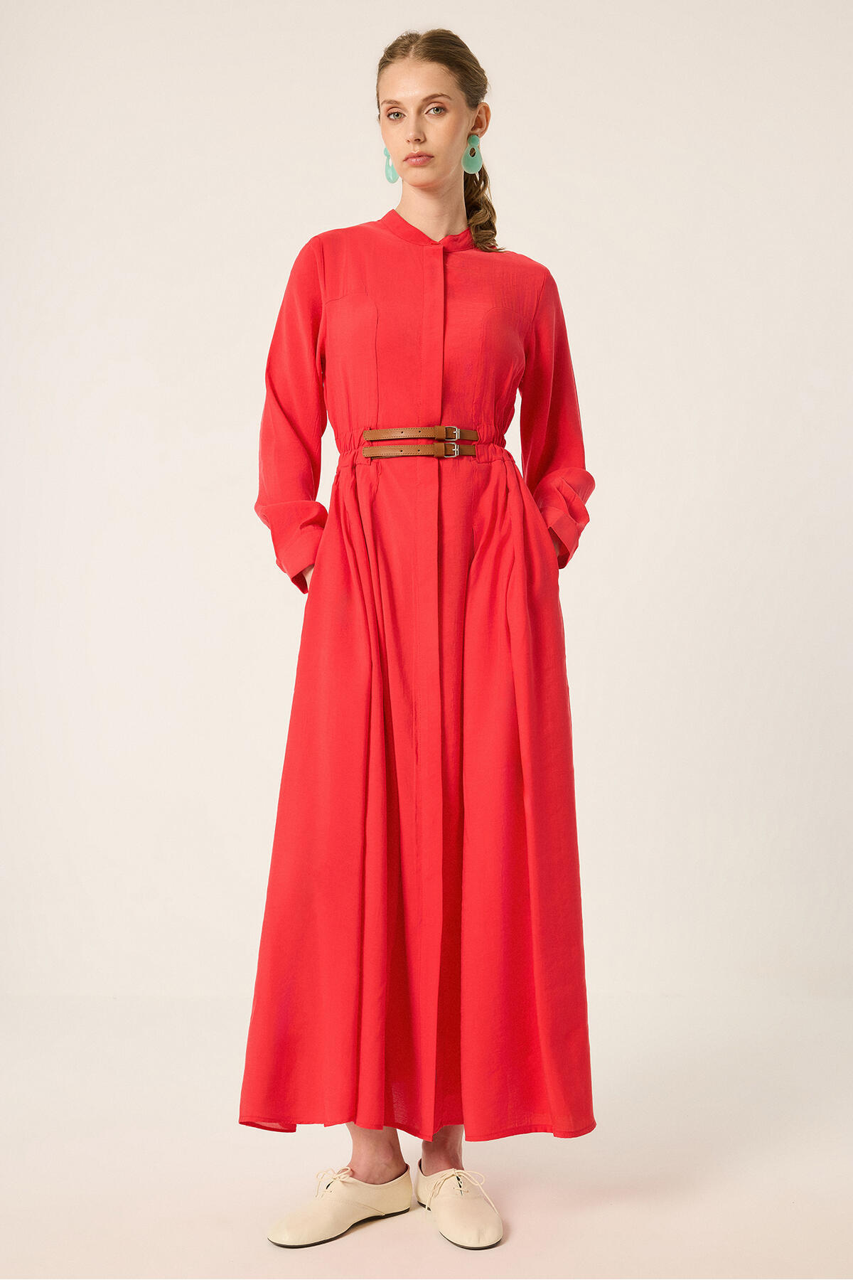 Touche Prive Leather Belted Modal Dress