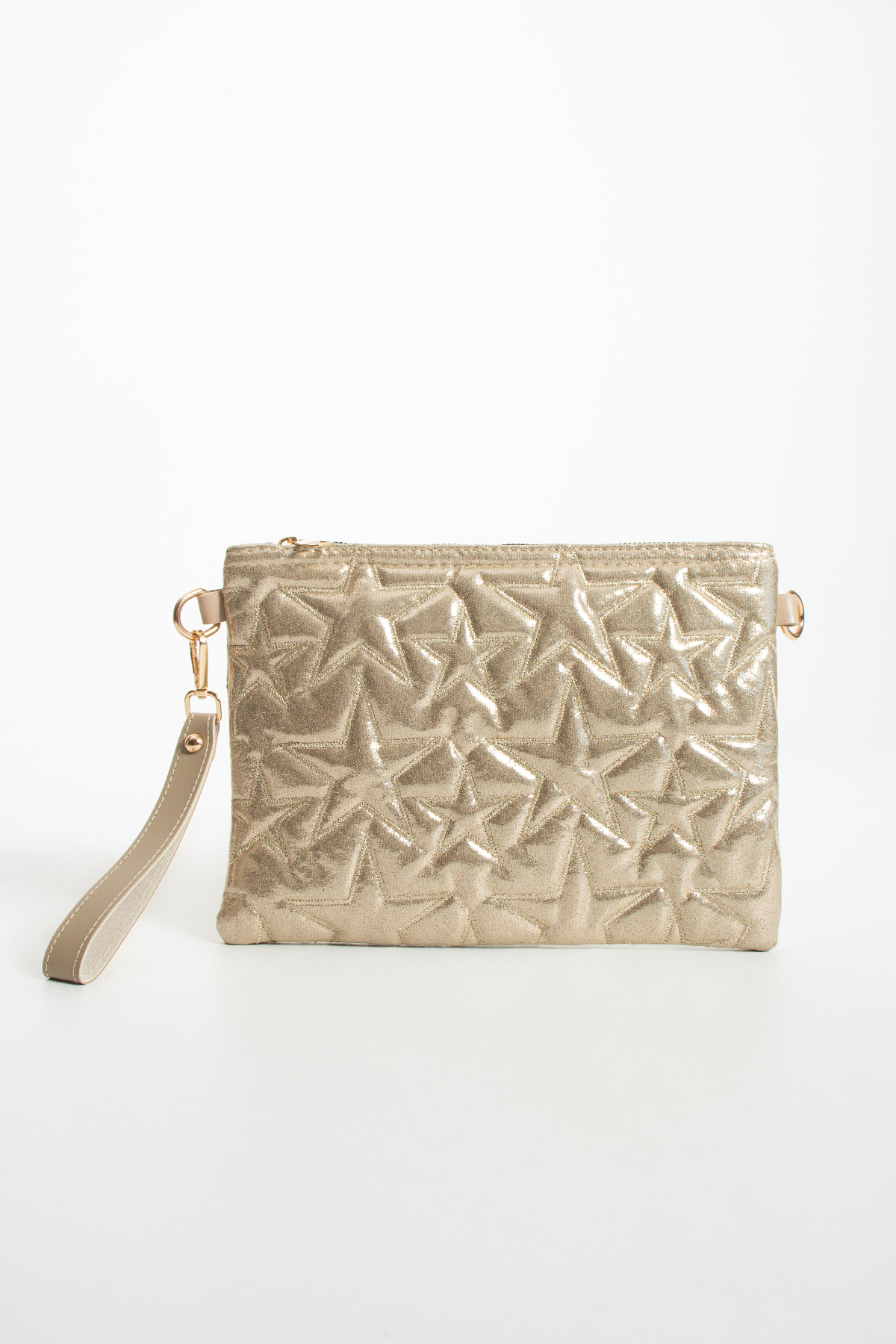 LUNABLU Yıldız Nakış İşlemeli Portföy Zincirli ve Bilek Askılı El Çantası Saten Astarlı Clutch Çanta