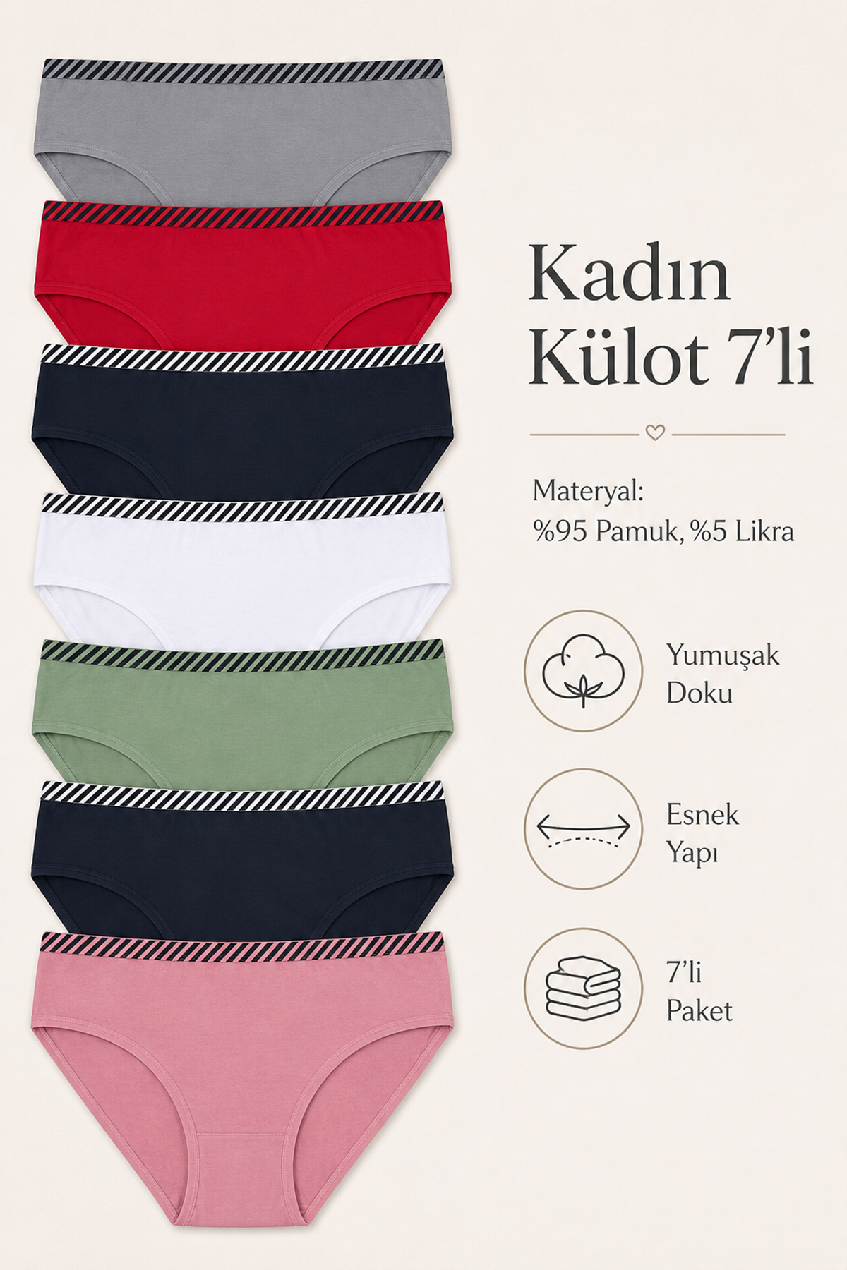 Nicoletta Kadın Külot 7 Li Paket Likralı Pamuklu Mixcolor