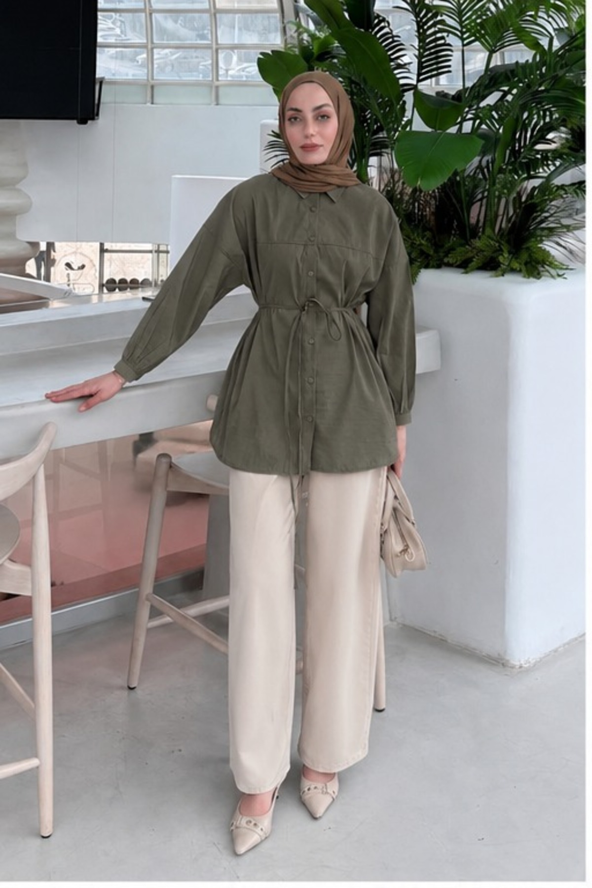 unika boutique Kadın Tesettür Dikiş Detaylı Bağlamalı Gömlek görsel 3