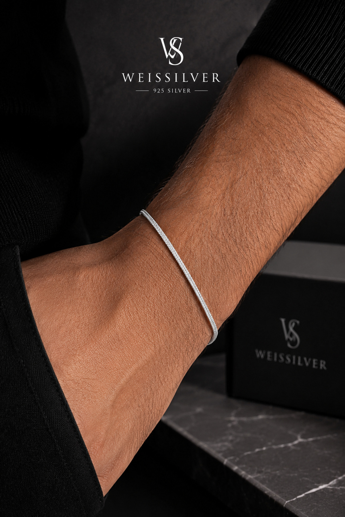 WeisSilver 925 Ayar Gümüş Old Money 3mm Tilki Kuyruğu Model Erkek Bileklik Künye –Gümüş Erkek Bileklik 17+5 cm görsel 2
