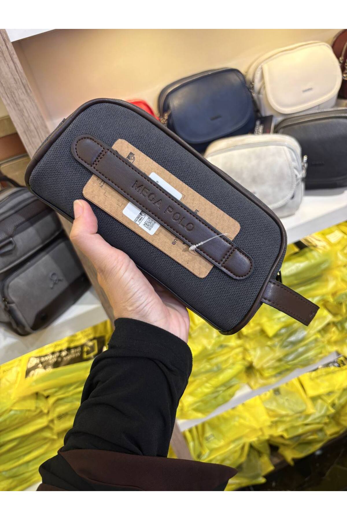 Çanta Trend M 433 Kanvas El / Clutch / Makyaj / Tıraş Çantası Gri-Kahverengi görsel 2