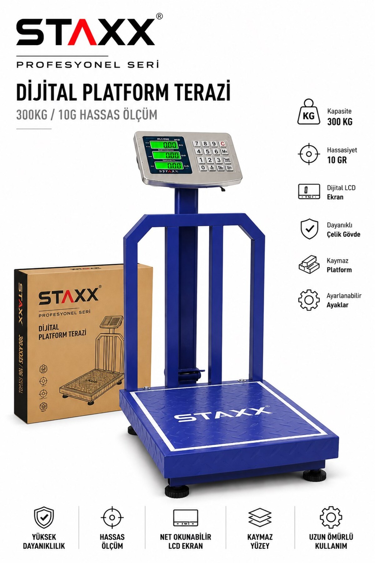 STAXX POWER 300 KG Profesyonel Dijital Platform Terazi – Sanayi Tipi Elektronik Baskül – 10 Gr Hassas Ölçüm