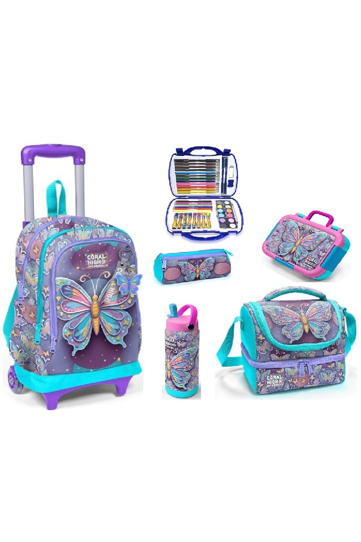 Coral High Pastel Kelebek Desenli Çekçekli Çelik Termoslu Çelik