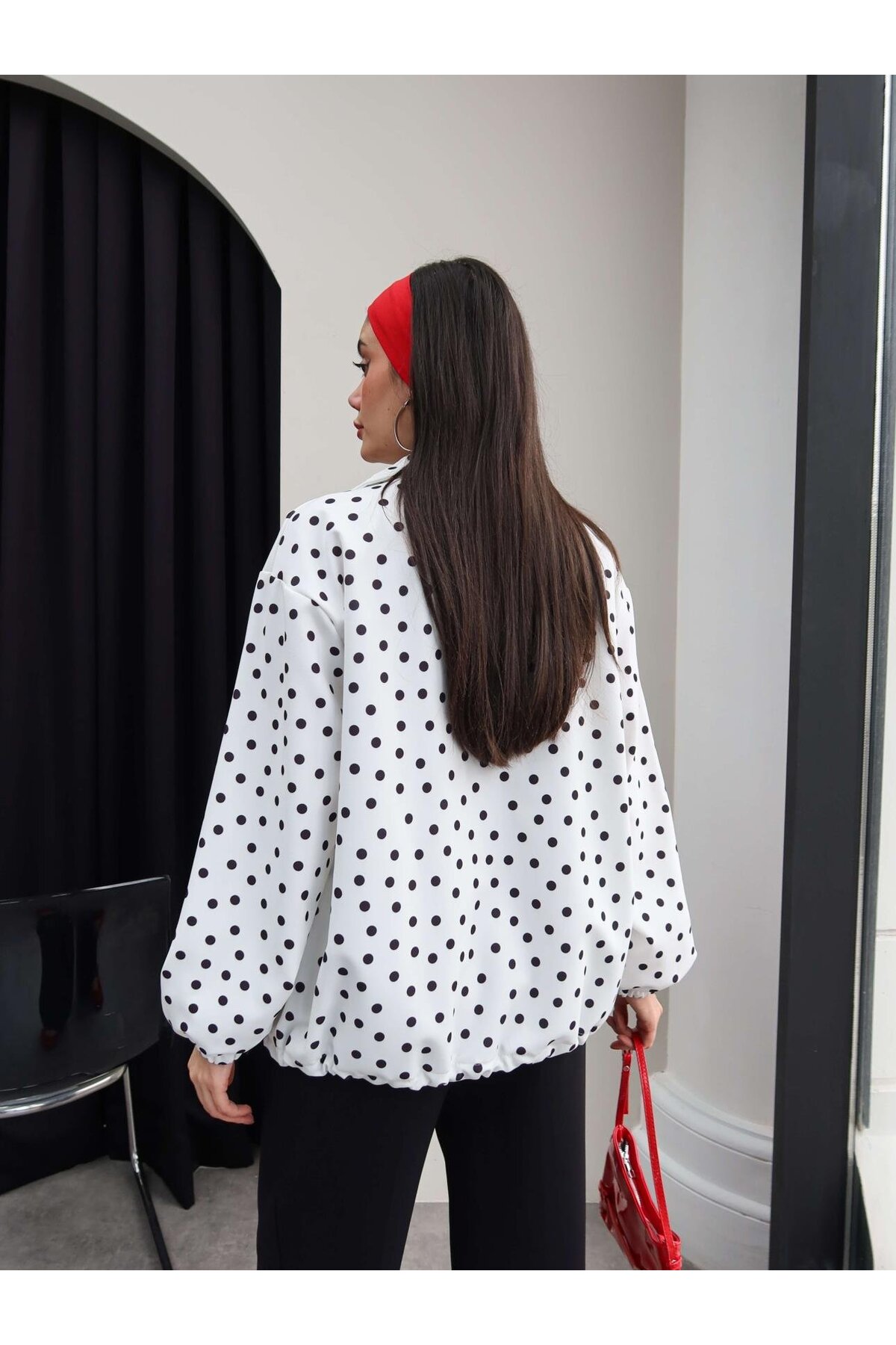 Moderk Oversize Puantiyeli Ceket Yağmurluk görsel 5