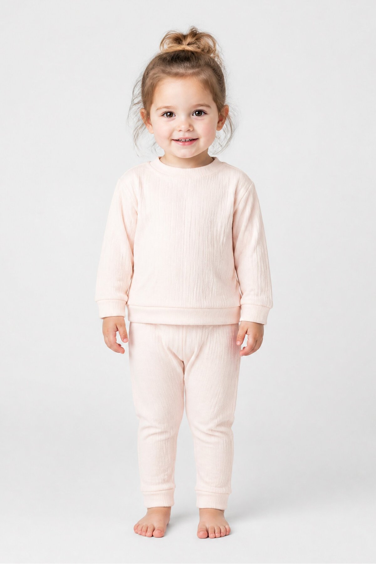 Cat & Jack Toddlers Girl 2 Pieces Textured Pyjama Top And Bottom Set, Light Peach