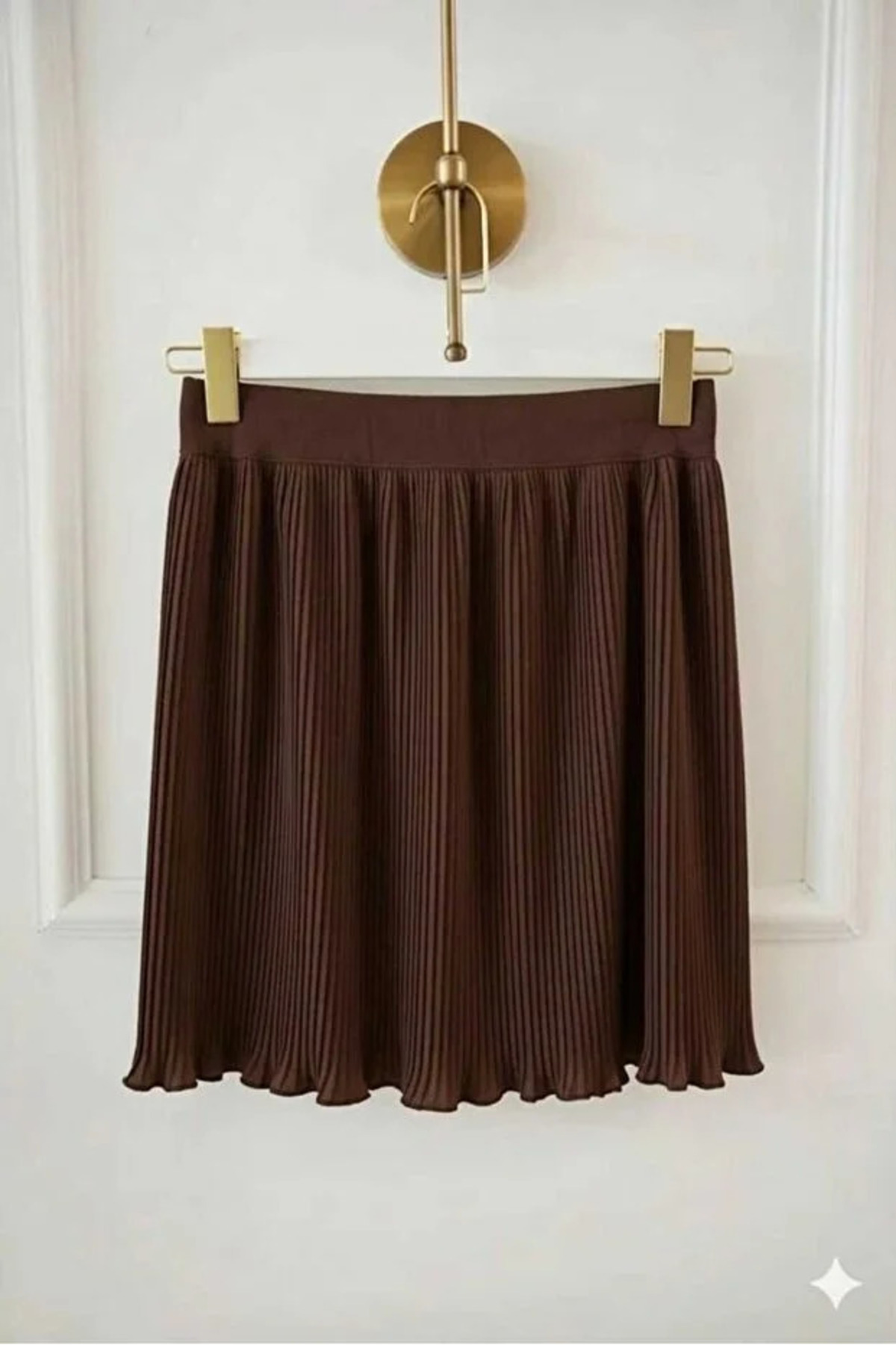 fh fashionhere Kadın Piliseli Etek Içlik 2'li Paket Ekru Kahverengi Beli Lastikli Pileli Pliseli Mini Tamamlayıcı görsel 2