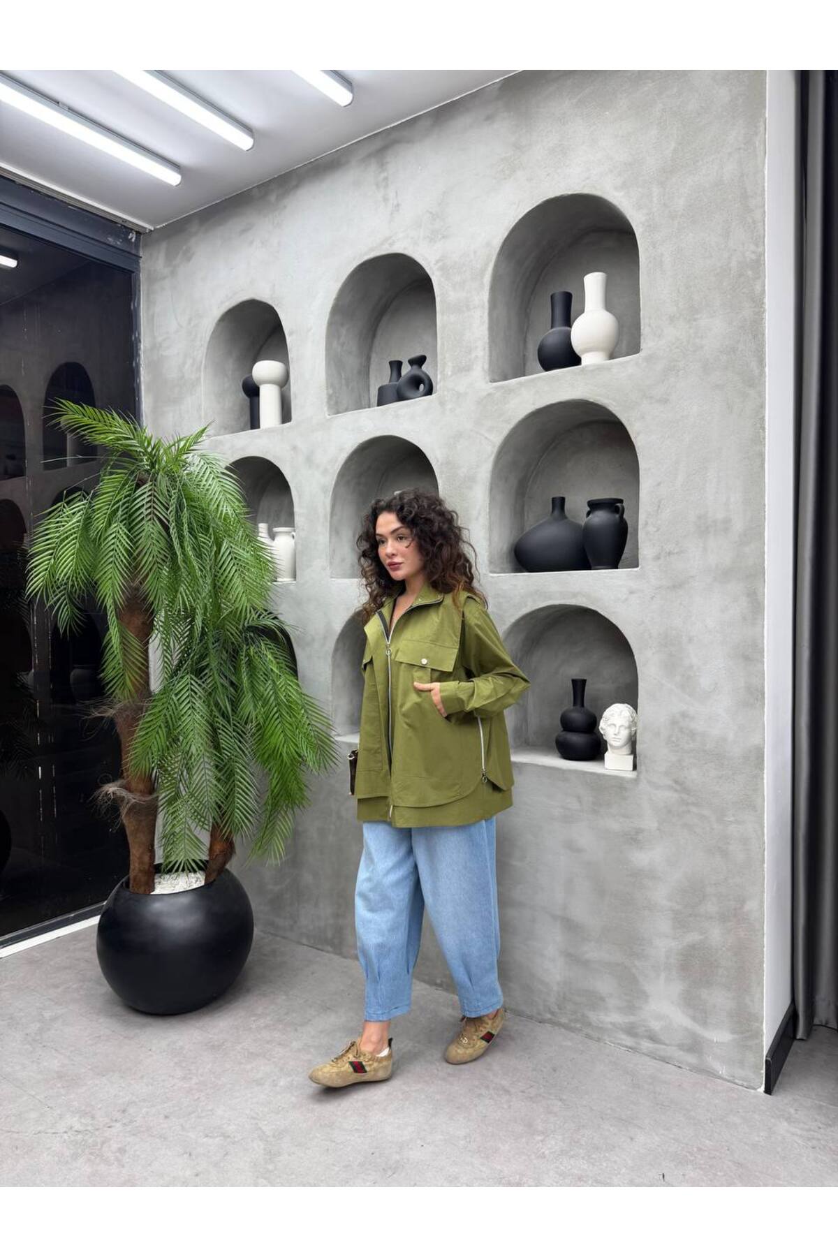 Leyal moda Oversize Cep Detaylı Mevsimlik Kadın Trençkot görsel 3