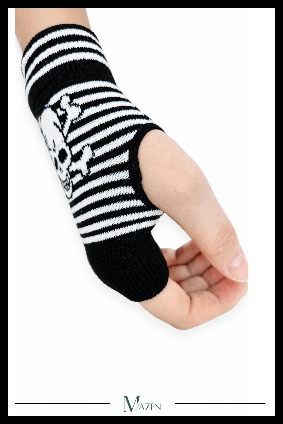 MAZEN Çizgili Kuru Kafa Desenli Parmaksız Eldiven Unisex Triko Punk Rock Korsan Gothic El Isıtıcı görsel 2