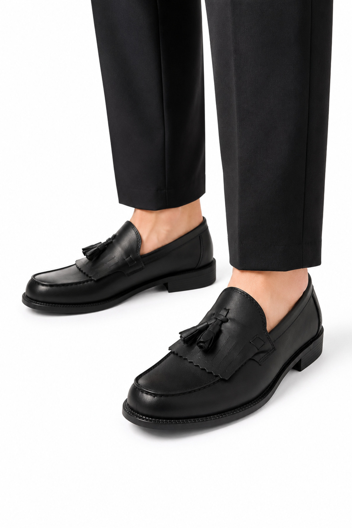 By Sabit Unisex Siyah Püsküllü Corcik Loafer Ayakkabı Bağcıksız Klasik Günlük Şık Kundura görsel 7