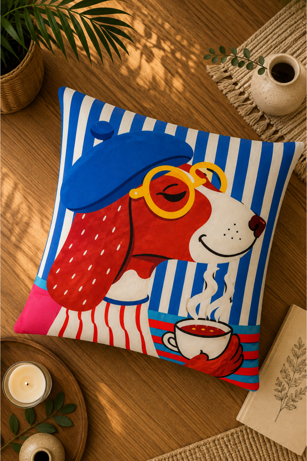 Dijital Baskılı Dekoratif Kırlent Kılıfı 43x43 cm – Modern Desenli Keten Dokulu