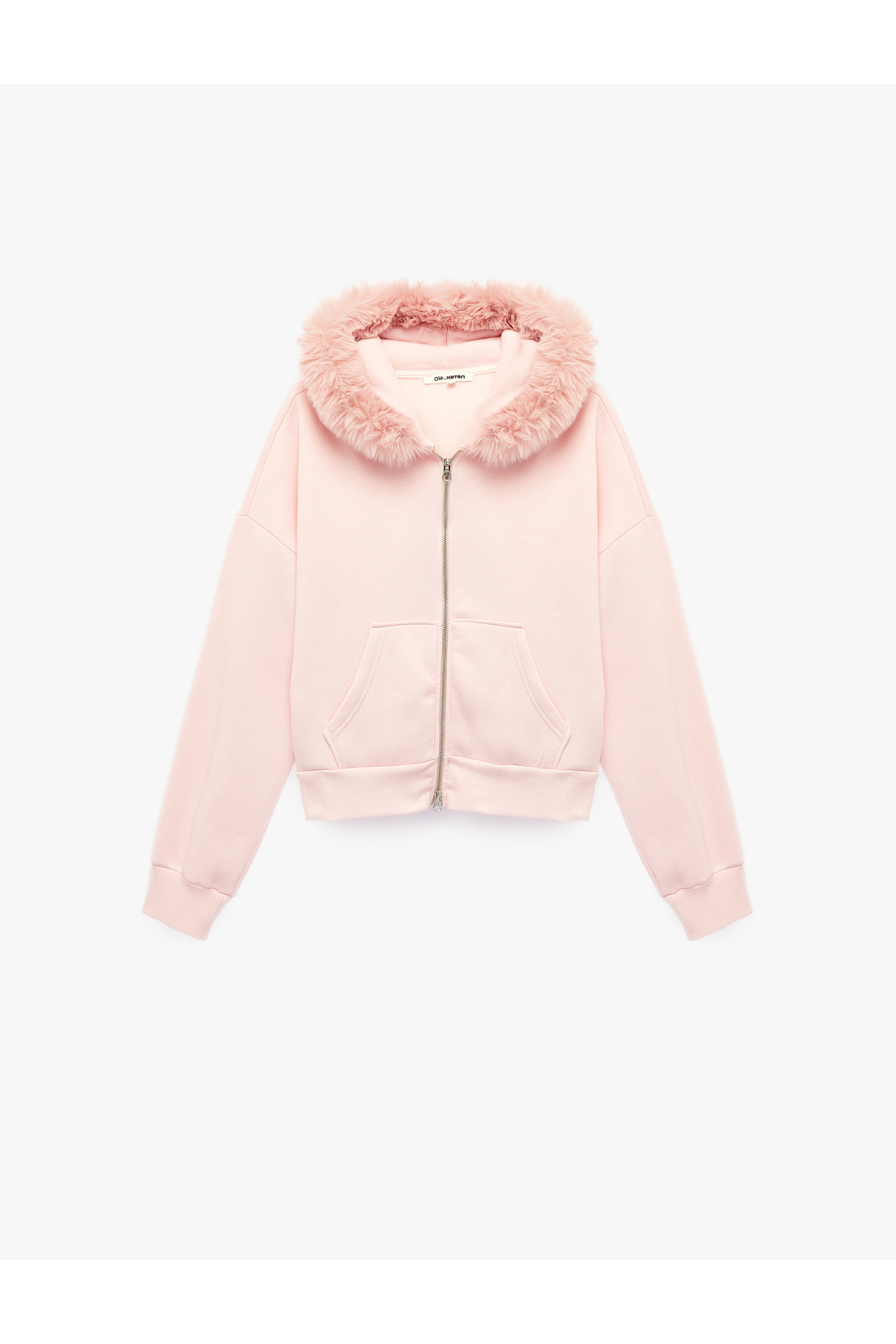 Koton Şardonlu Cepli Rahat Kalıp Uzun Kollu Fermuarlı Suni Kürk Kapüşonlu Sweatshirt görsel 5