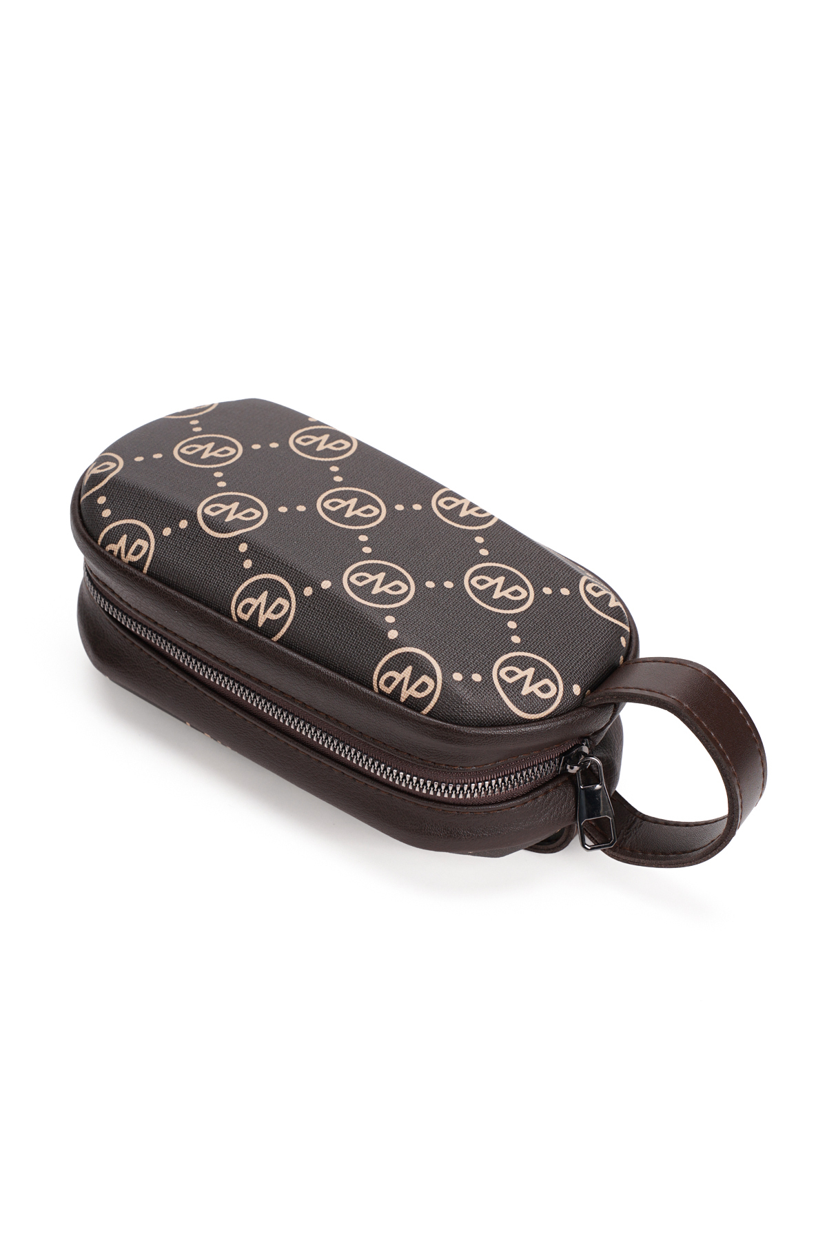 Newish Polo Erkek Desenli El Çantası Portföy Çanta Fermuarlı El Tutmalı Günlük Şık Organizer Clutch kahverengi görsel 5