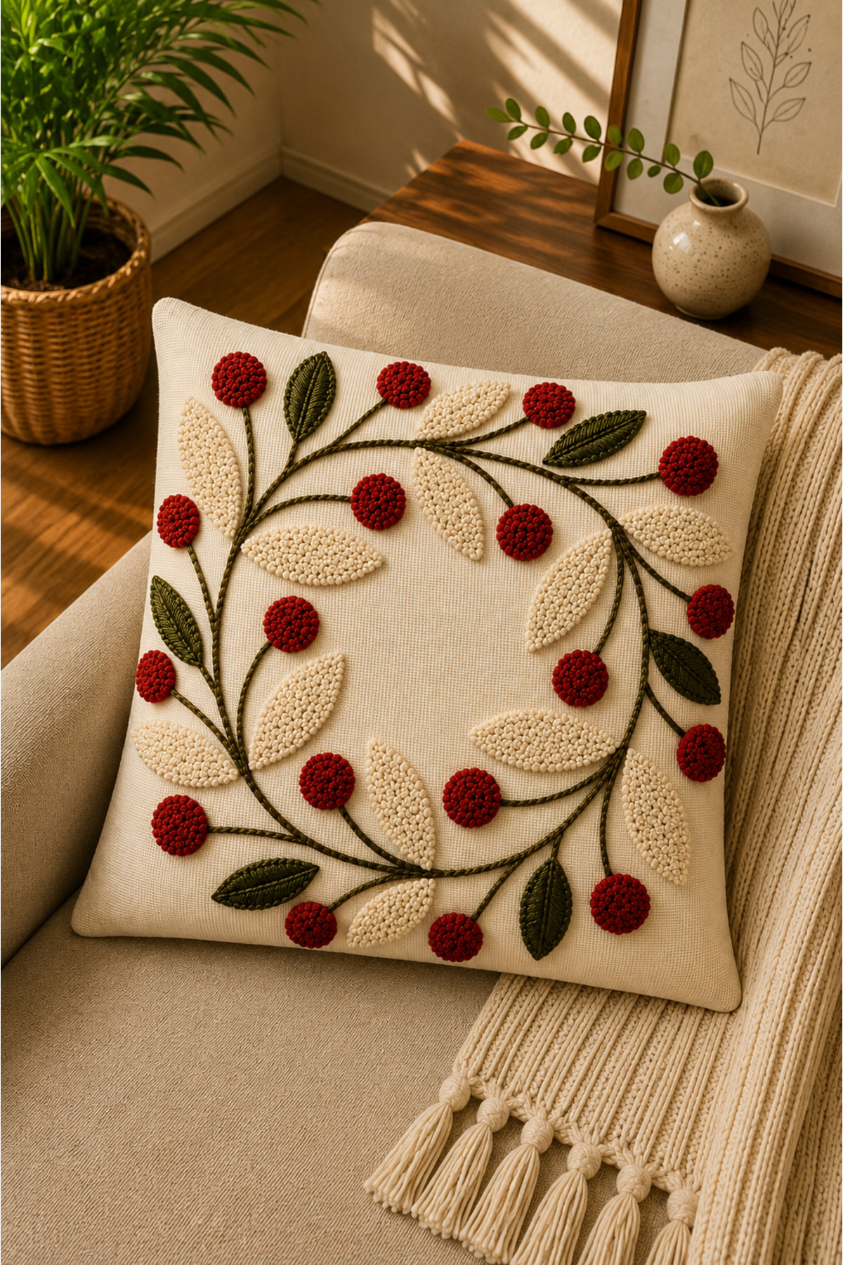 Dijital Baskılı Dekoratif Kırlent Kılıfı 43x43 cm – Modern Desenli Keten Dokulu