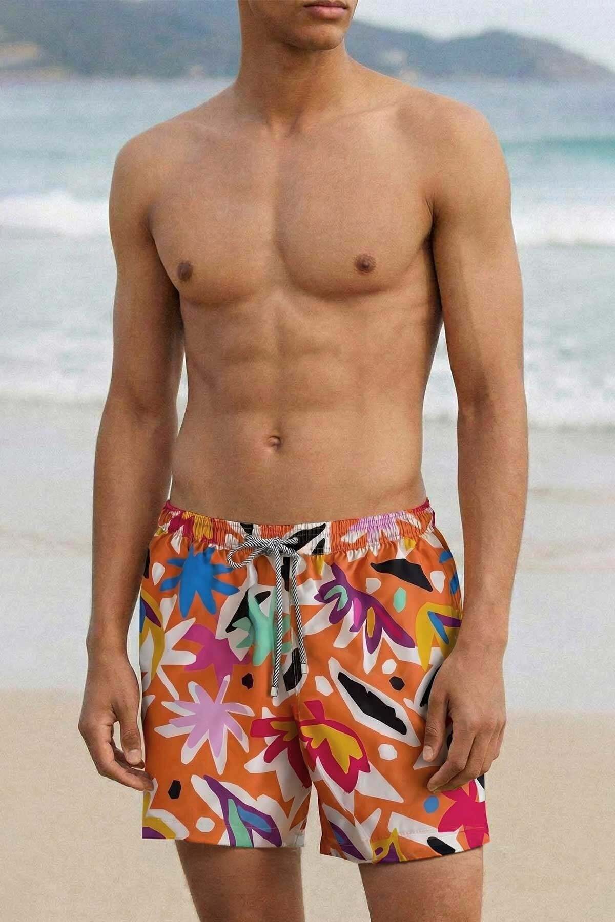 Aytuğ&Mısırlı Egyptian Men's Patterned Swim Shorts Mustard