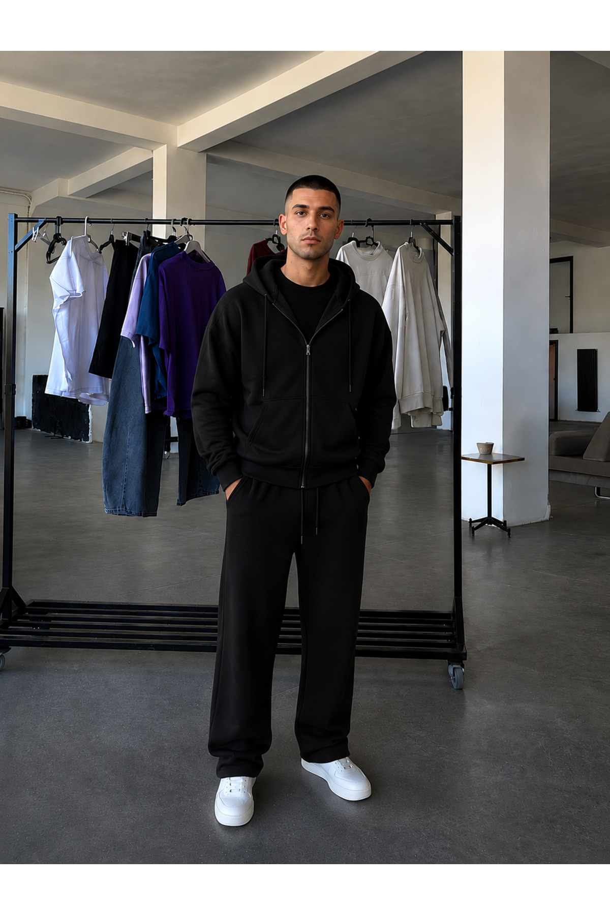 BARLİZ Erkek Fermuarlı Bol Paça Baggy Oversize İkili Eşofman Takımı görsel 3