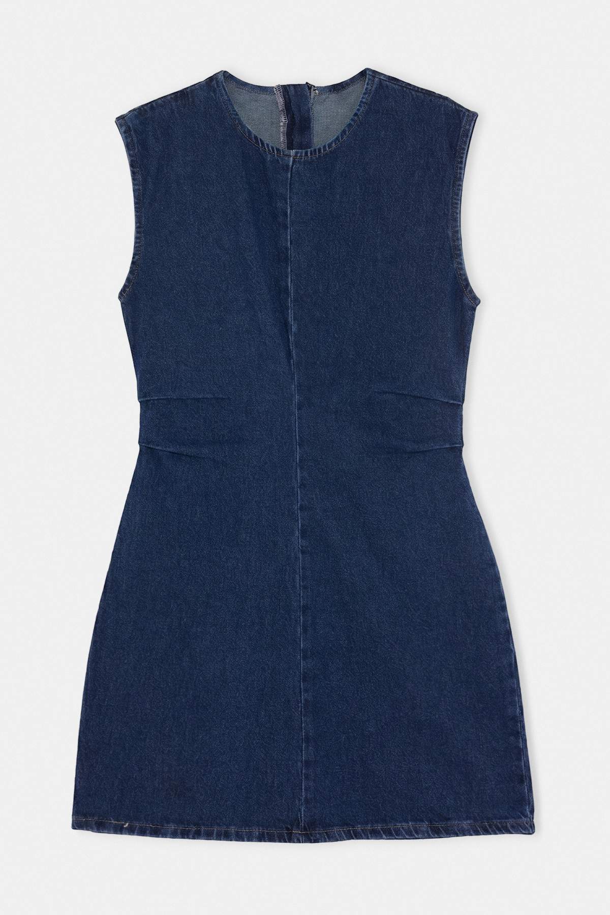 Trendyolmilla Koyu Mavi Az Esnek Bel Detaylı Mini Denim Elbise TWOAW27EL00029