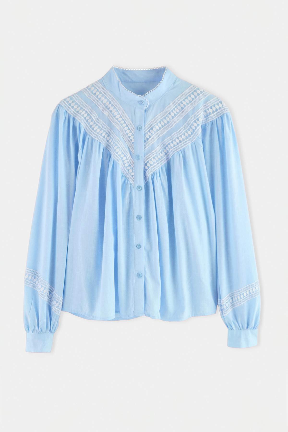 Trendyolmilla Mavi Dantel Detaylı Boho Gömlek TWOAW27GO00032
