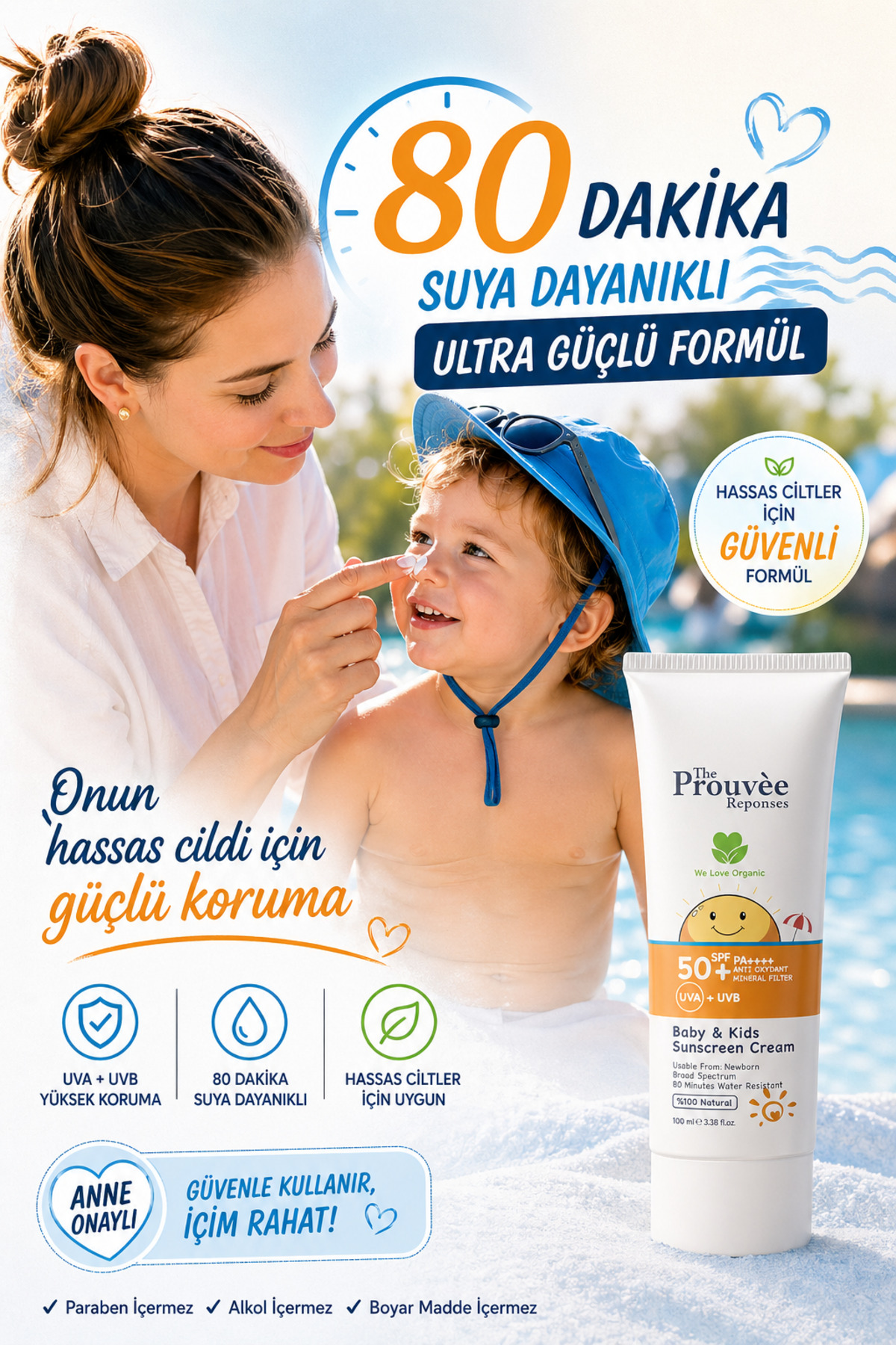 %100 Doğal 50 Spf Bebek Ve Çocuklar Için Organik Güneş Koruyucu Krem 100 ml — ORGANİKSUNBABY — تصویر 4 از 8