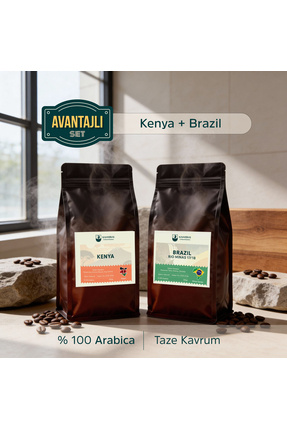 Kahveras Coffee Roastery Kahve Seti 2'li - Brazil Kenya Çekirdek-Filtre Kahve...