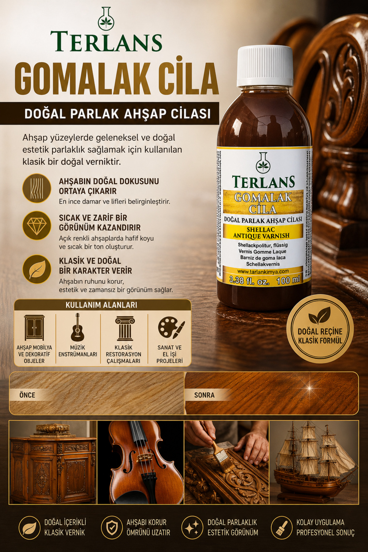 Natural Wood Polish Shellac 100 ml Antique Varnish Shellac