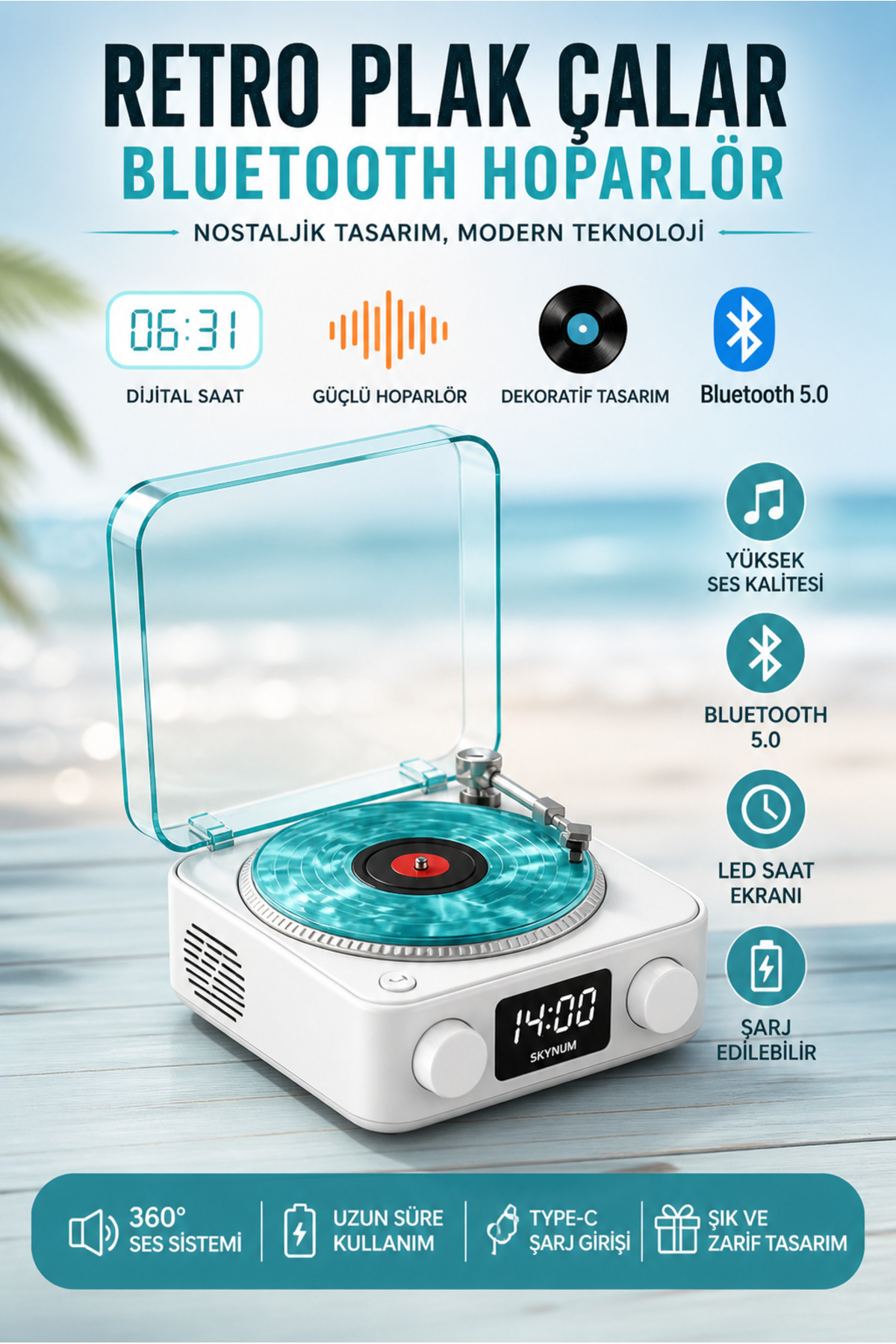 nextbuy Bluetooth Hoparlör Plak Çalar Ses Bombası Okyanus Dalgası
