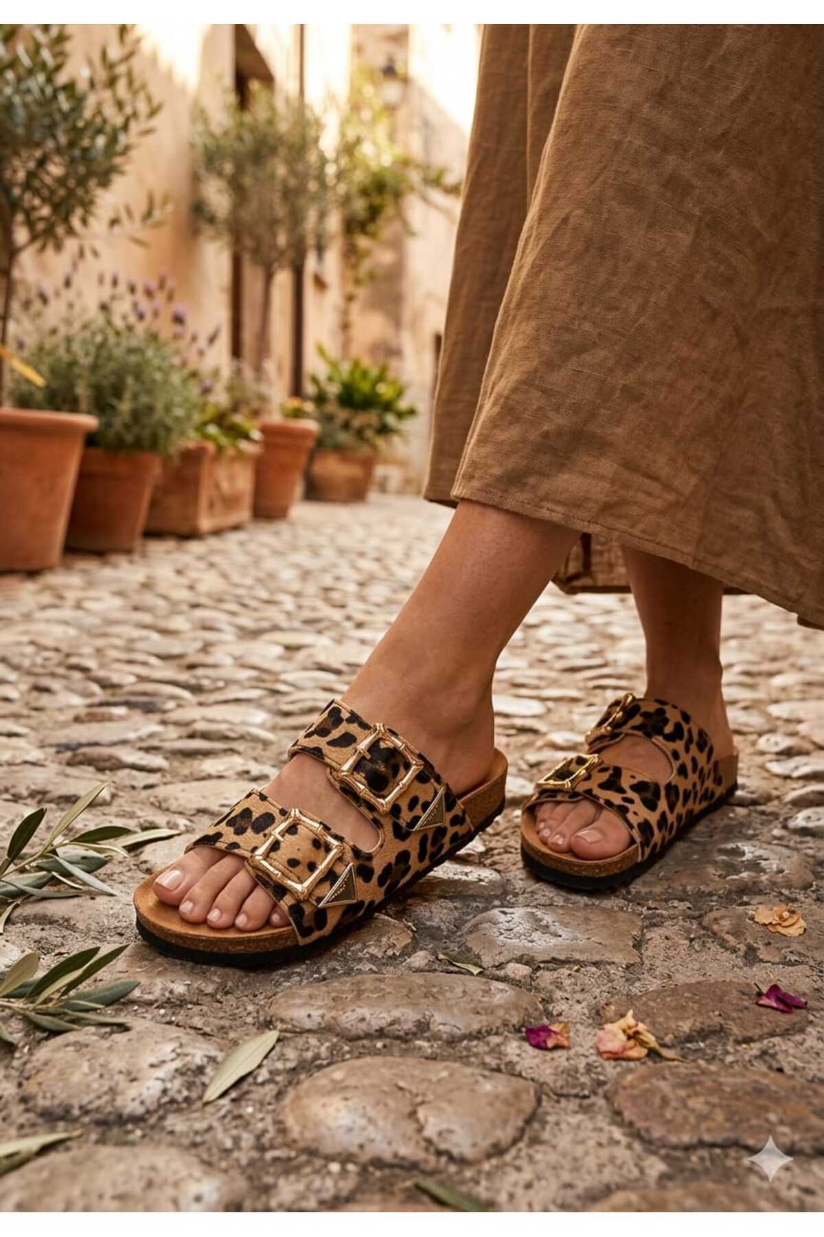 Women's Leopard Material Mushroom Orthopedic Insole Buckle Slippers