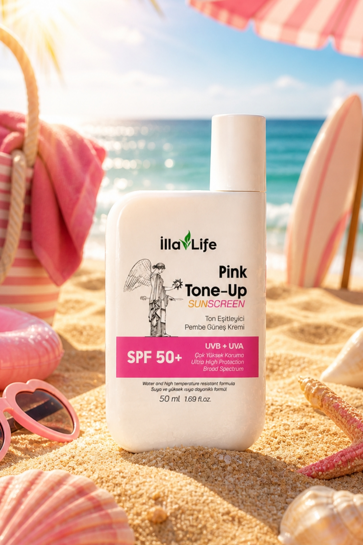 Sakız Kokulu Pink Tone Up SPF50+ Ton Eşitleyici Aydınlatıcı Pembe Renkli Leke Karşıtı Kolajenli Nemlendirici Makyaj Bazı Beyaz İz Bırakmayan Yağlandırmayan Suya Dayanıklı Yüz Güneş Kremi 50 ml — Faktör İçin Koruma ve Koruyucu SUN Pembe — تصویر 5 از 8