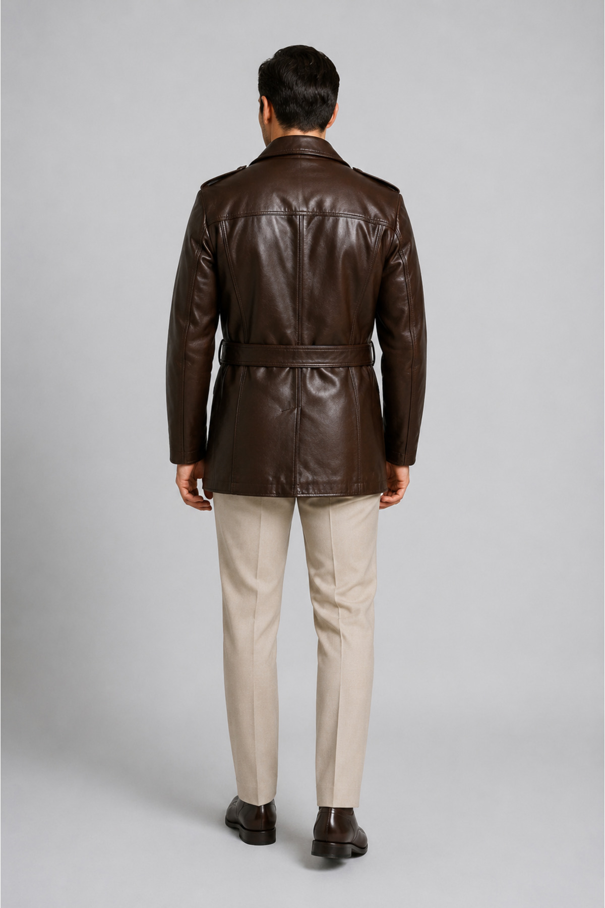 LİDYA DERİ Heritage Kemerli Hakiki Deri Trençkot görsel 2