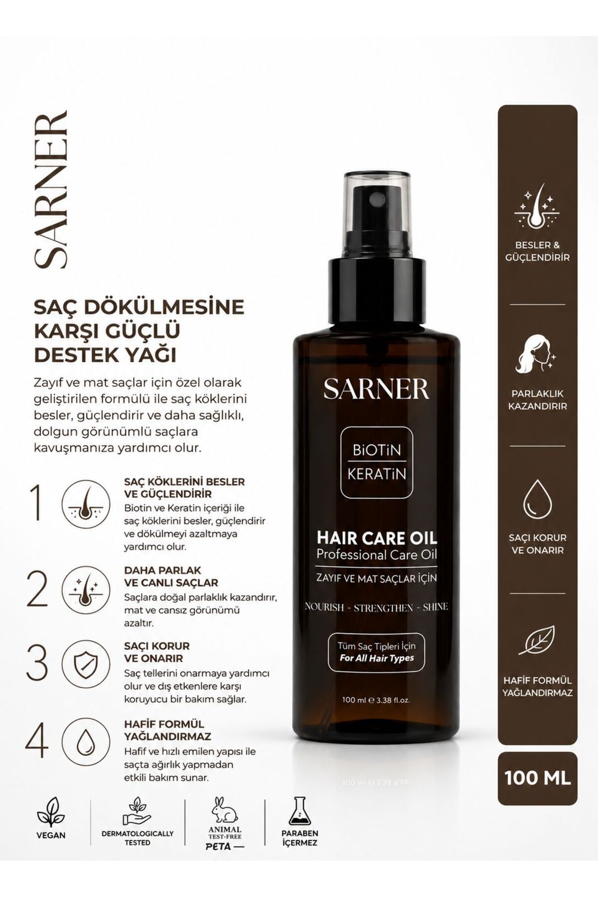 Biotin & Keratin Parlaklık & Güçlendirici & Saç Uzatan & Dökülme Karşıtı Bakım Yağı 100 ML — 8685228606061 — تصویر 3 از 5