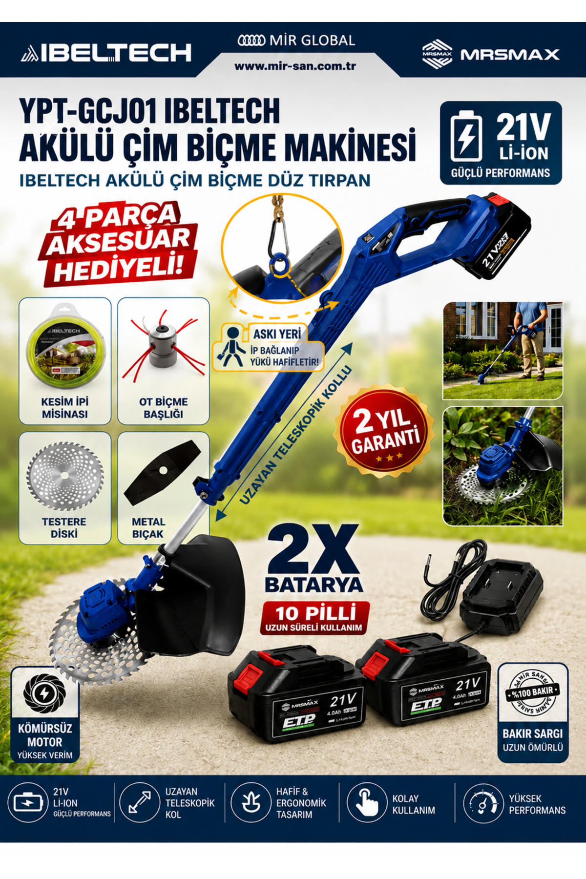 EK ミニパンチ＆トリムエッジ10点+2点セット İBELTECH 2100V Akülü Çim Biçme Makinesi Tırpan X2 10 Pilli 21V